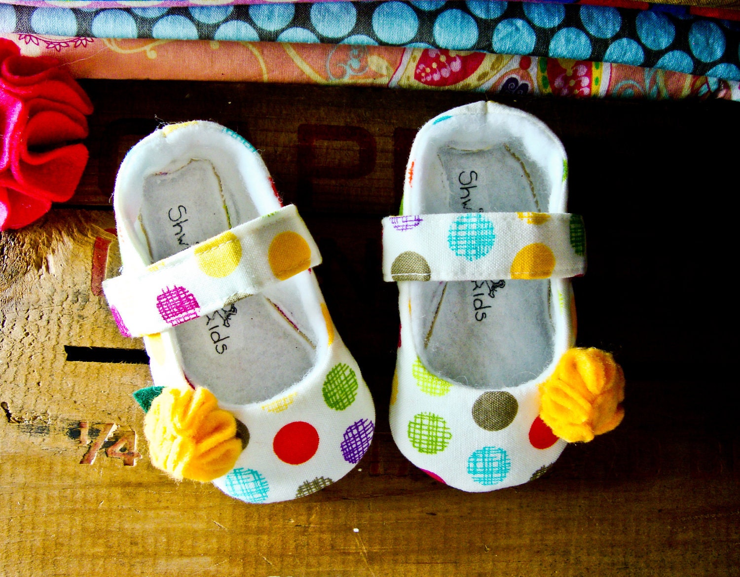 Fruit Punch Polka Dots Mary Janes Baby Shoes Organic