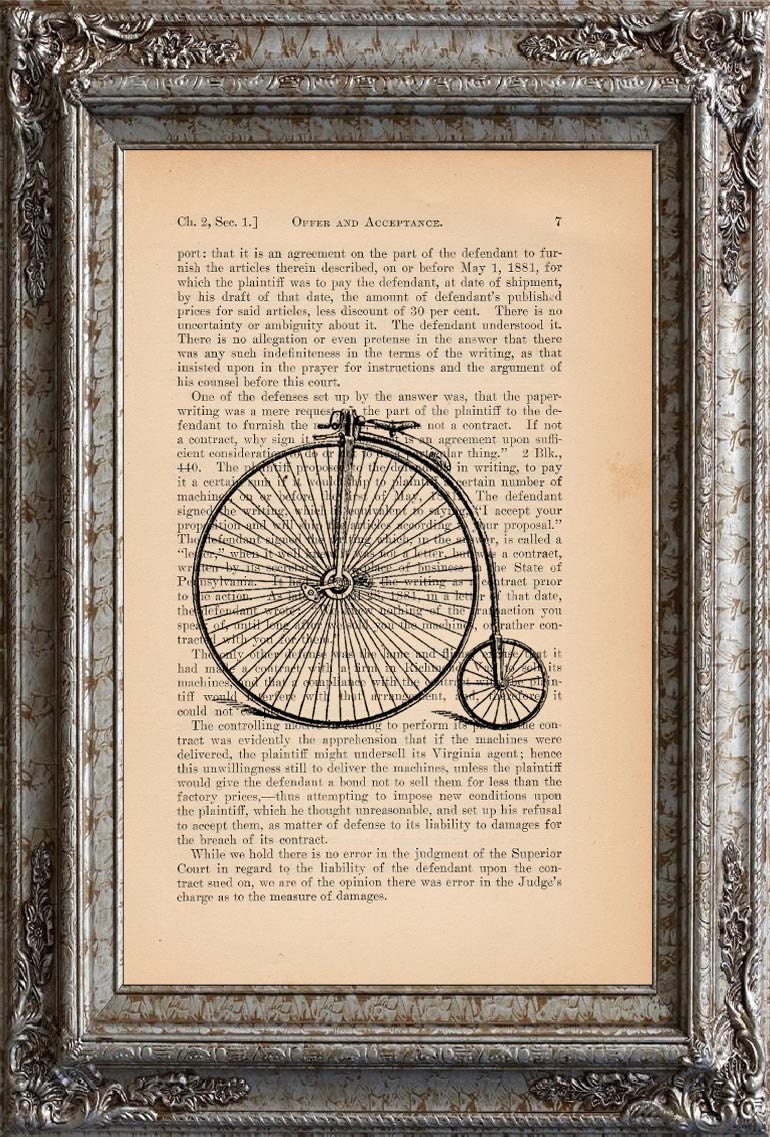 Penny Farthing Velocipede 1 on Vintage Upcycled Dictionary Book Page Art Print Recycled