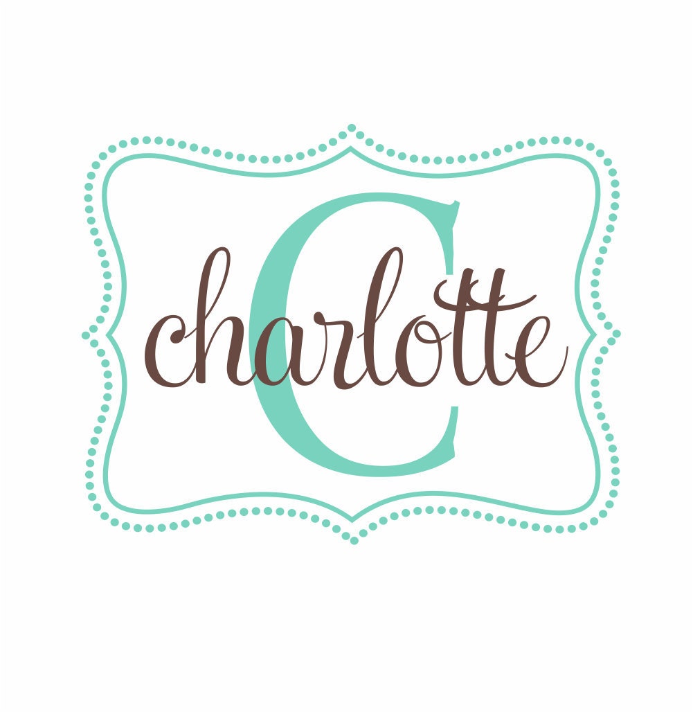Name and Initial Vinyl Wall Decal Whimsical Border Personalized Monogram Wall Decal Girl Baby Nursery Room Wall Art 22Hx28W FS169