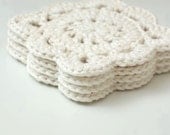 Doily Crochet Coaster Set of 4 - Off White - Square 4"x4" / 10cm x 10cm