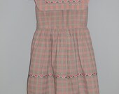 Little Girls 1950s Pink and Gray Plaid Salior Style Dress