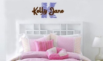 Girls Zebra pattern Print initial Monogram kids room  Vinyl Wall lettering Decal
