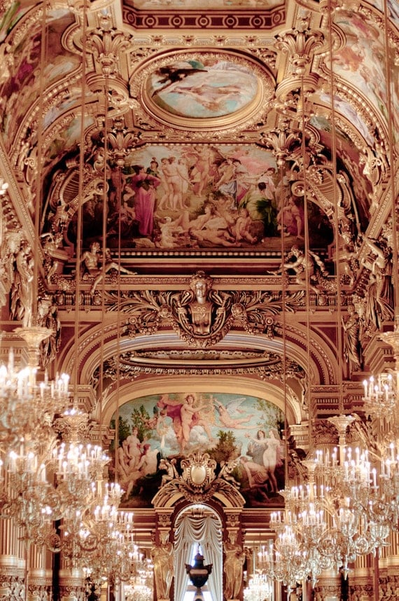 Paris Photography - Chandeliers at the Opera Garnier, Ornate, Architectural Photograph, French Wall Decor