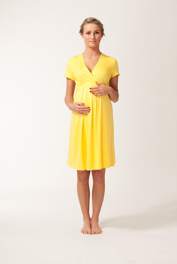 Short sleeve yellow sunflower maternity dress