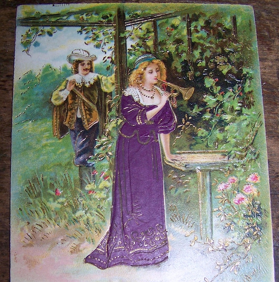 Vintage Embossed Gilt Postcard Couple Post Card
