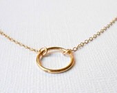 Gold Circle Necklace, Gold Vermeil - Joined Connected Interlocked - Everyday Minimal Ring Geometric Jewelry