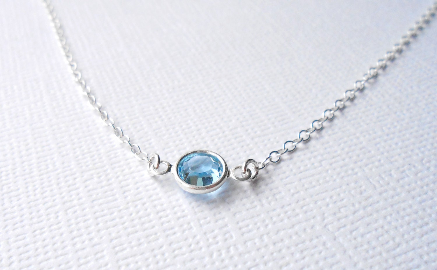 Aquamarine Blue Crystal & Sterling Silver Necklace - Bridesmaids Set, Gift - Something Blue, Tiny Solitaire, Minimal Pretty Everyday