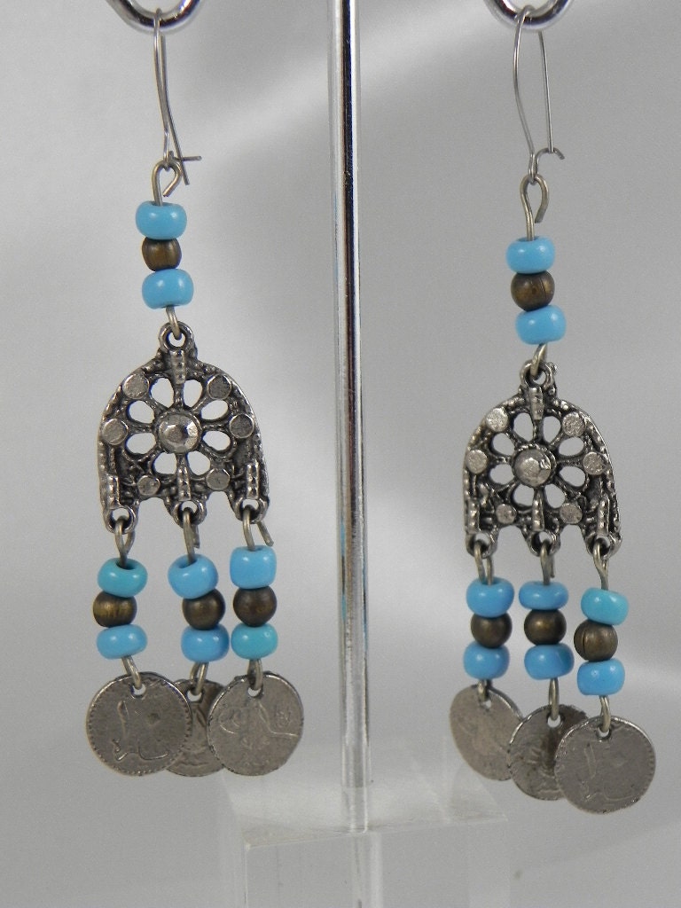 Blue Turquoise Beaded Dangle Earrings
