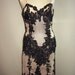 Vintage evening gown,black lace and skin color fabric.Couture