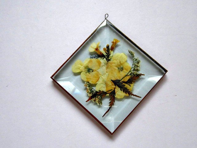 Suncatcher Glass Sun Catcher Real Pressed Flowers Dried Yellow Flowers
