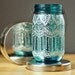 Hand Painted Mason Jar Lantern, with Peacock Blue Glass and Pearl White Eccents
