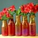 Group of Five Hand Painted Flower Bud Vases, With Colorful Ombre Glass from Ruby Red to Intense Pink, with Gold Accents