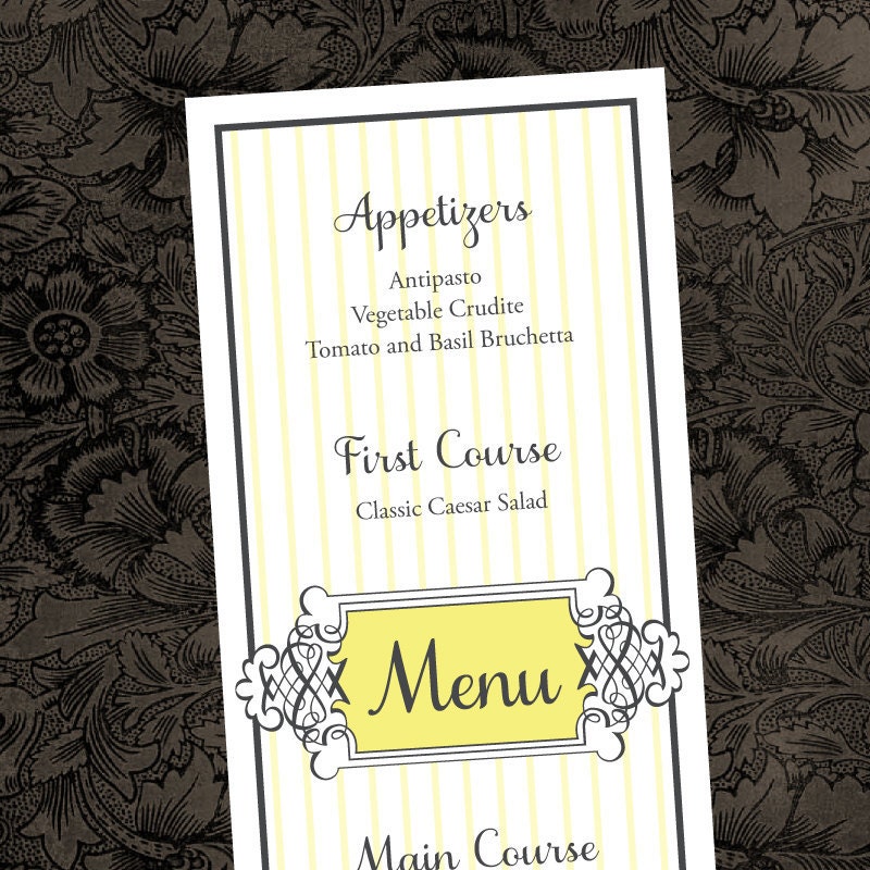 Printable Wedding Menu -- Classic Stripes No. 2 Collection