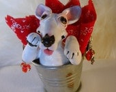 Handmade Bull Terrier in a Bucket, Valentines Day,Sweetest Day, Wedding, Bridal, Pet lover Gift
