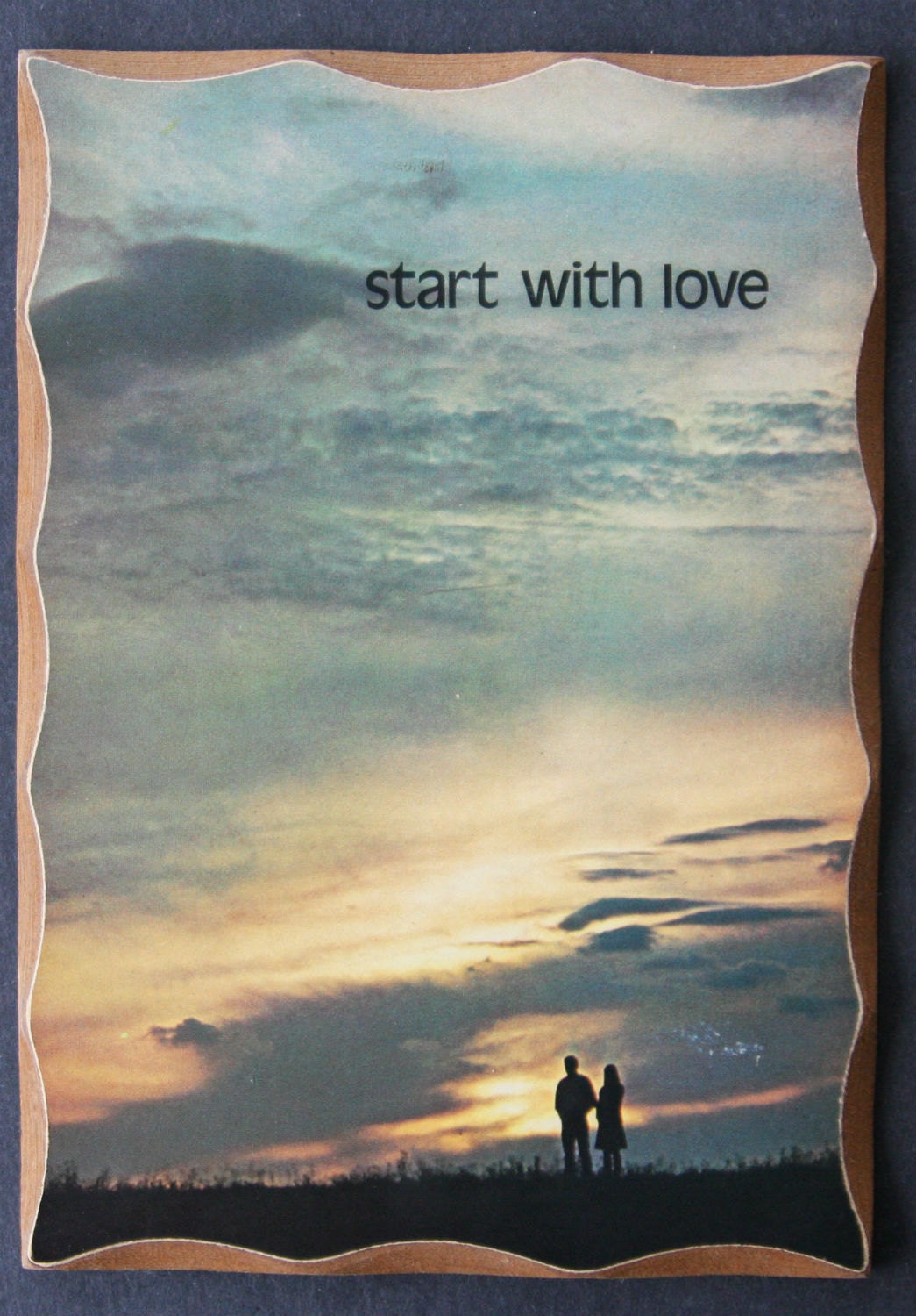 Vintage Sunset Photo On Wood Backing with "Start With Love" Text Wall Art