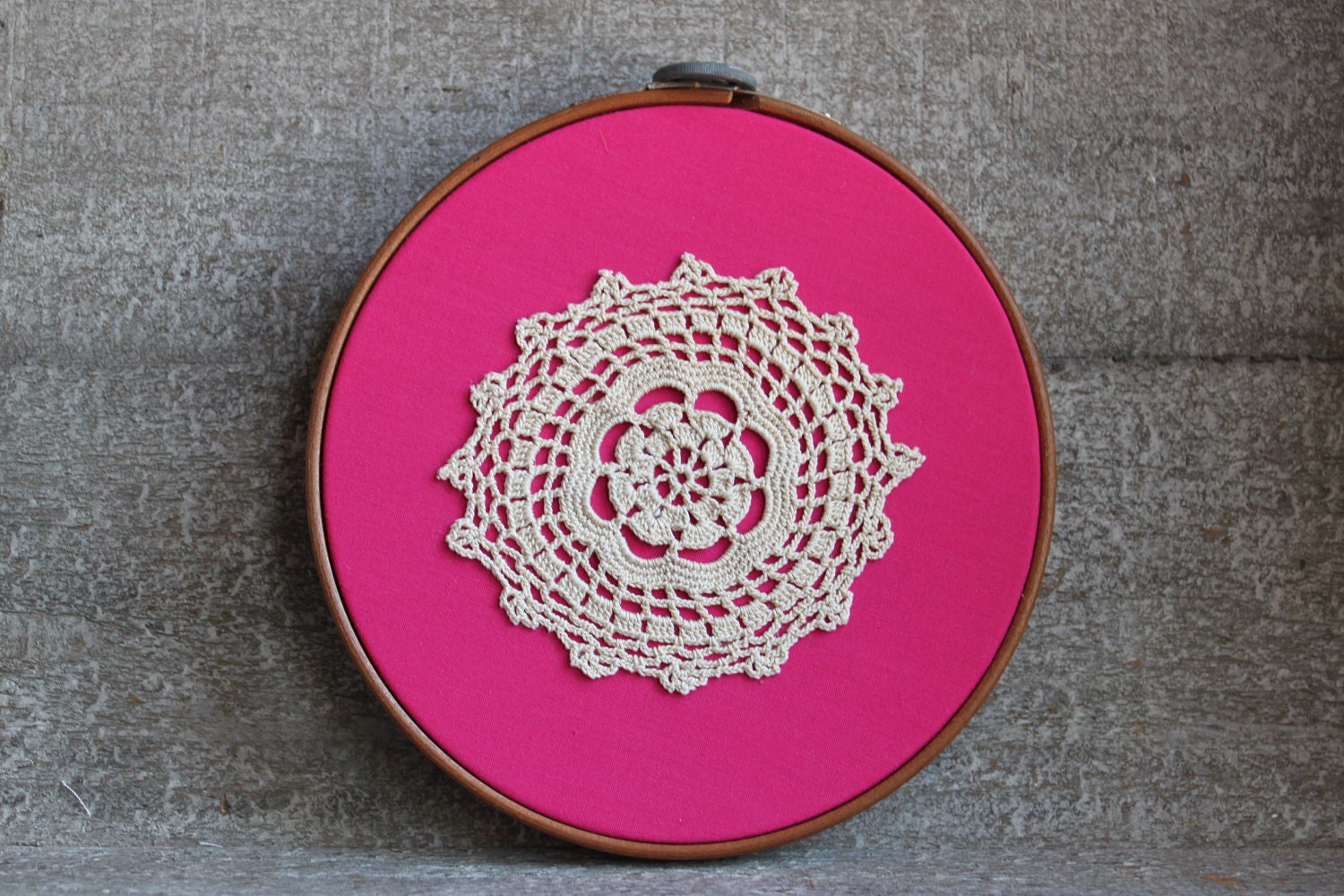 Valentines  Beige Lace Doily Vintage Embroidery Hoop Home Decor