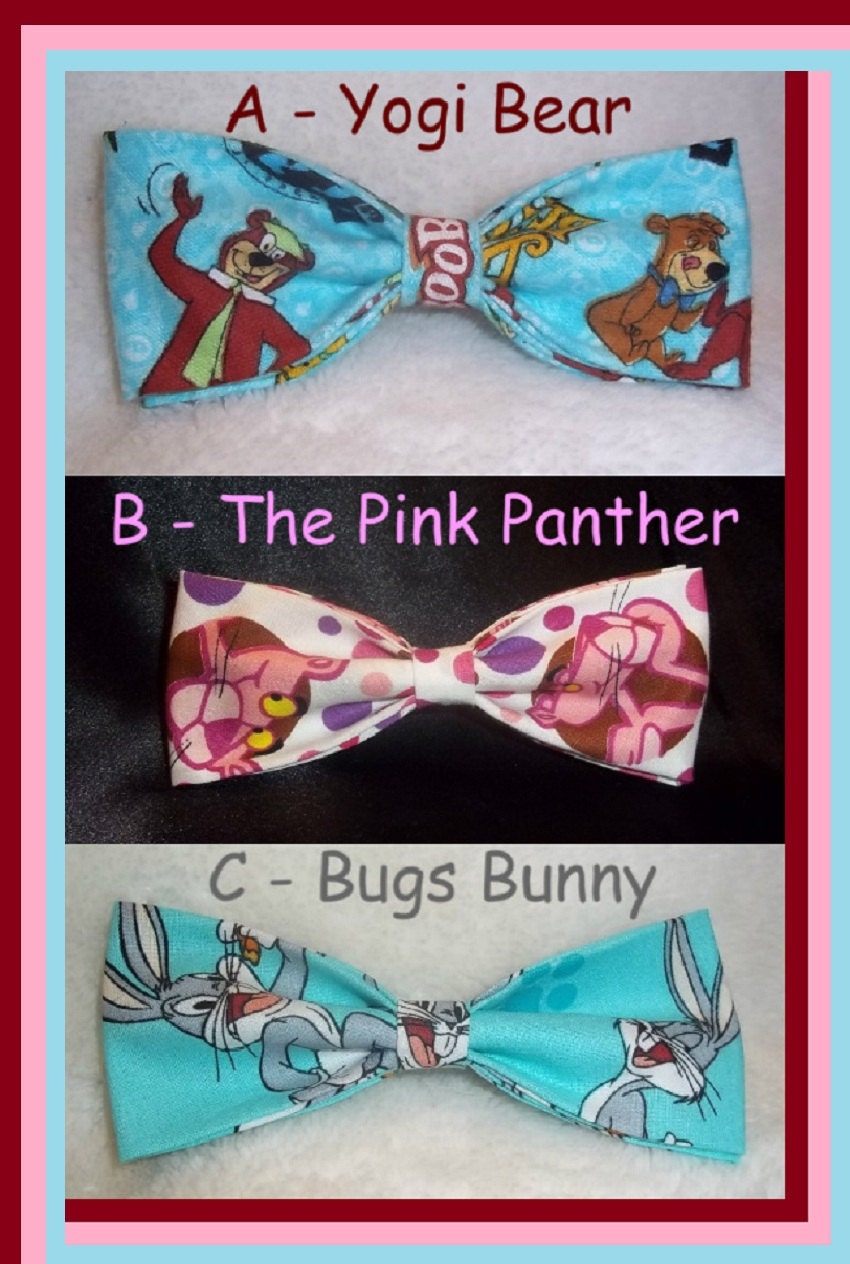 BowTies Made From Yogi Bear, Pink Panther & Bugs Bunny Fabrics - The Cartoon Kings of Pranking Now On Three Cool Bow Ties - 2.07 SHIPPING