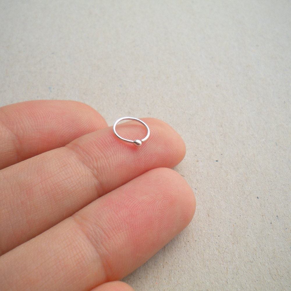 Nose Ring, Fine Silver Little Nose Ring, Silver Ball Tiny Hoop, Made to Order