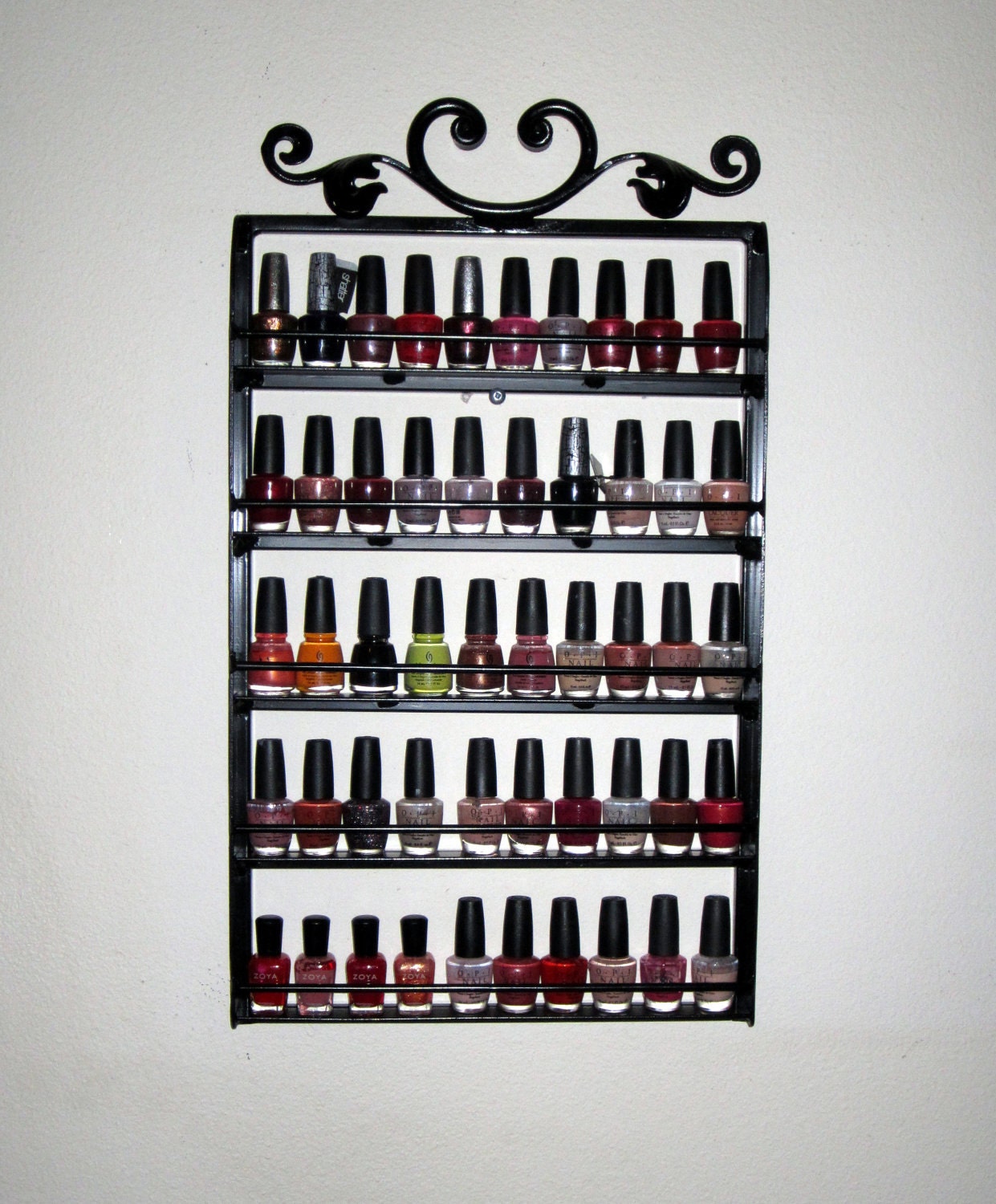 Hanging Nail Polish Rack Wrought Iron Metal "Lucky Leaf " Holds 50 Bottles of Polish Custom Design