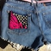 Blue Gold Studded Pink & Black Zebra Jean Shorts Mid Waisted and Distressed Pink Belt Lucky Brand designed with Gold Pyramids sz 4 27