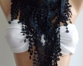 Elegance  Scarf  with Lacy Edge  Dark blue