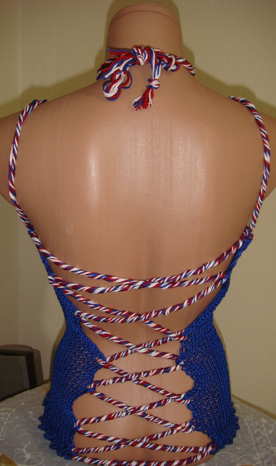 Hand knitted Low Back Rope Back Blouse Top Spring Summer by Arzu's Style