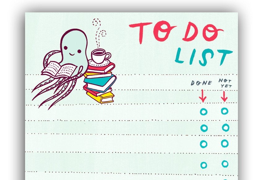 Squid To Do List - Office Organizer Task Chart - Bookish Nerdy Geek Octopus Geekery Office Supply