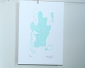Letterpress Art print, nursery art print, seahorse art, nautical art, turquoise, limited edition print