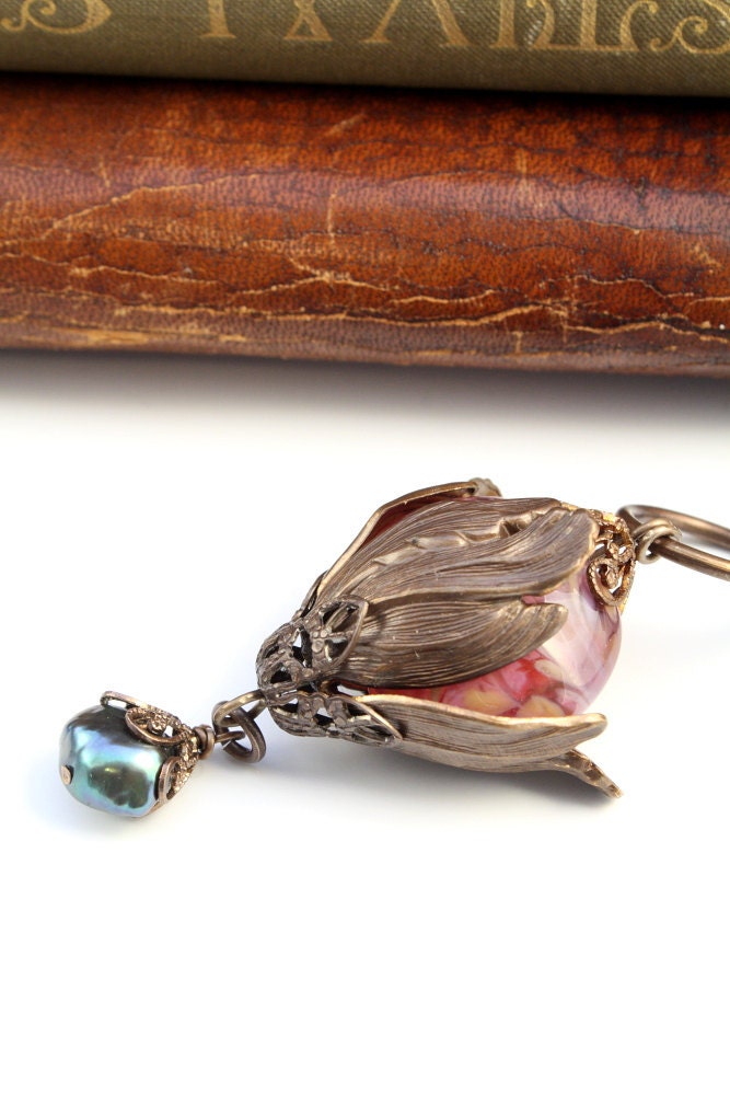 Pink Swirl Lotus Blossom - Vintage Revival Artisan Lampwork Necklace
