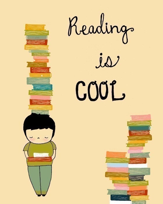 digital art, boy reading poster, reading is cool, 8x10, nursery art, kids room, kids art, boys room, illustration cute drawing - IMAGINATION