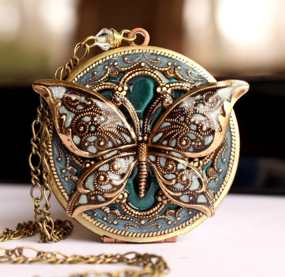 Wedding Locket, Something Blue Necklace, Vintage Locket, Bridal Jewelry