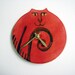 Wall clock: handmade Cat decor vibrant red black whimsical Pottery