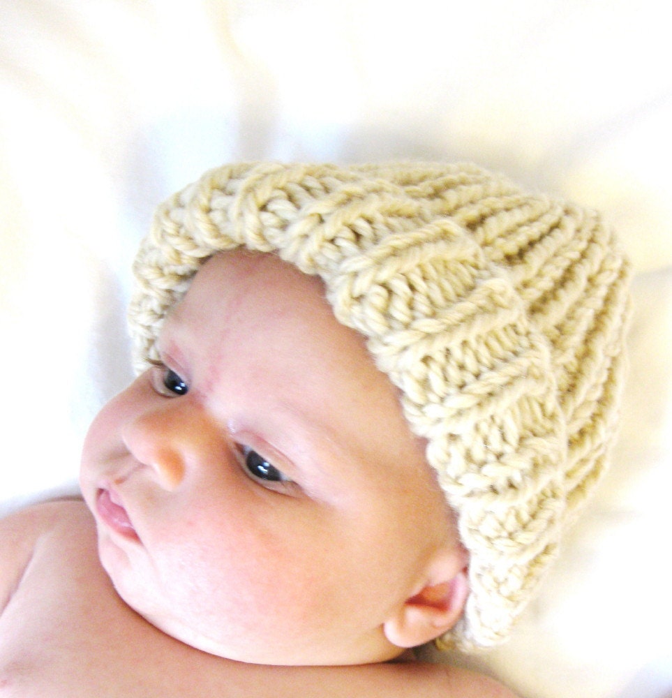 knit baby hat and photo prop - stretchy, newborn to about 18 months - oats and cream, all natural fibers, in stock and ready to ship