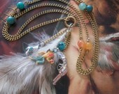 Cowboys And Indians, Cowgirl Gypsy Chic, Long Boho Chic Feather Necklace, Bohemian Jewelry, Anthropologie  Necklace