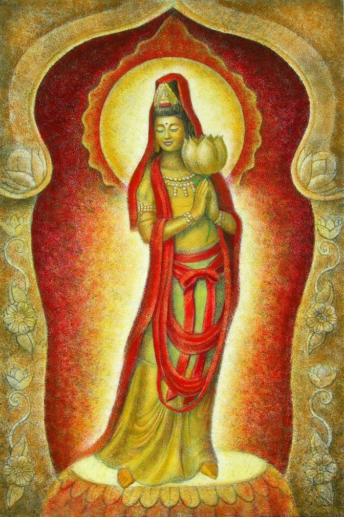 KUAN YIN LOTUS female Buddha art meditation spiritual poster Buddhist Goddess Zen Buddhism print of painting