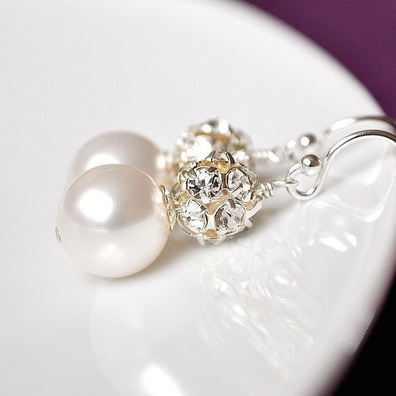 Rhinestone Bridal Earrings, Pearl Earrings, Art Deco Rhinestone Earrings, Bridal Jewelry