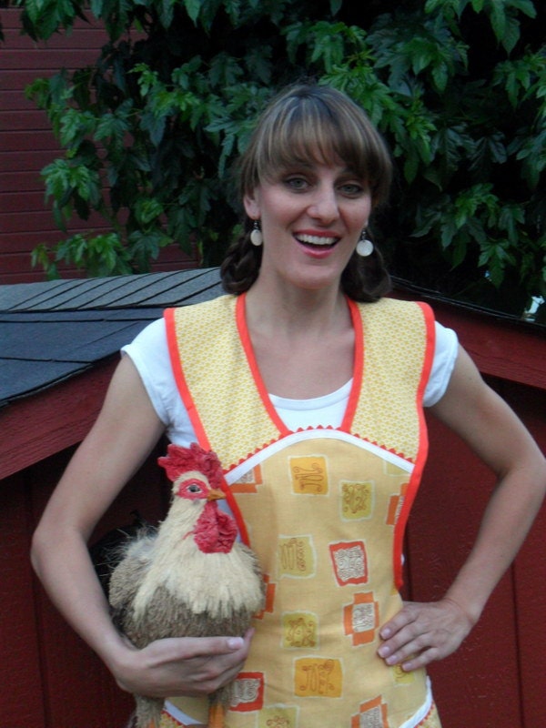 Retro Style Full Apron in Vintage yellow and Orange 40s Kitchen Print Handmade