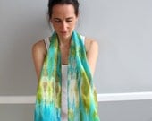 Long Scarf Shibori dyed 100% Silk Aqua Sea