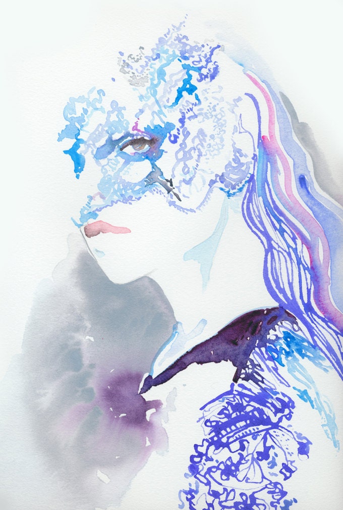 Original Art Print of Watercolor Fashion Illustration. Titled: Maison Michel