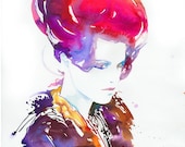 Original Painting, Watercolour Fashion Illustration. Modelink series. Titled, Rouge