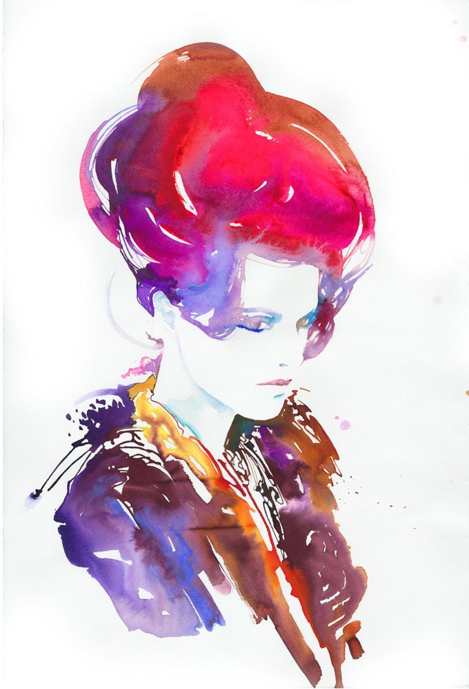 Original Painting, Watercolour Fashion Illustration. Modelink series. Titled, Rouge