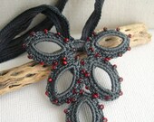 Dark Grey Crocheted Necklace with beads - Grey lace charm  - Bridesmaid Gray Necklace - Fancy Fashion Necklace - Mother's day gift idea