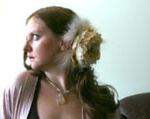 CLEARANCE - Fascinator in Creme Brulee - Creamy Peony Flower and Fluffy Ivory Feather Layered Fascinator