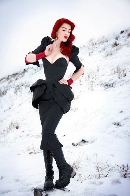 XS/S Matte Black PVC Morrigan zippered mutton chop sleeve shrug Artifice