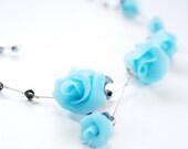 Bridal light blue necklace and earrings set - blue and silver - Rose wedding jewelry - statement bridal necklace