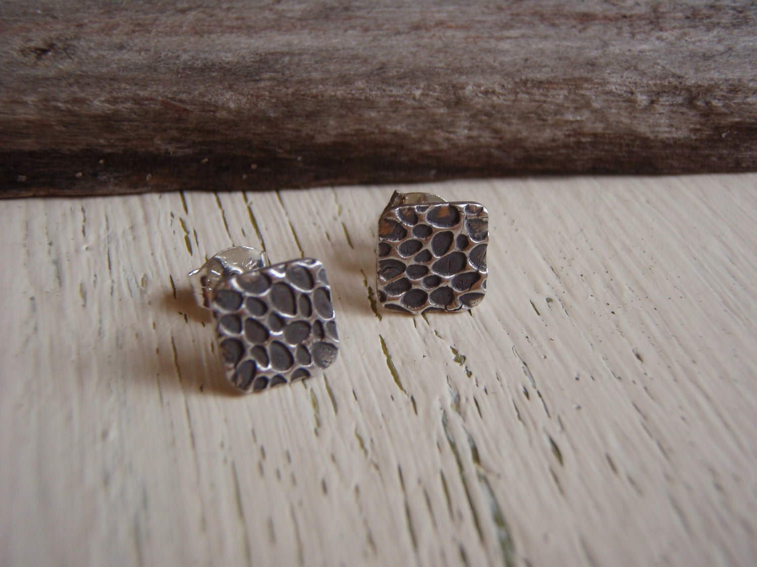 ARTisan Made "Beach Rocks" Post Earrings - Fine Silver - Sterling Silver - OOAK