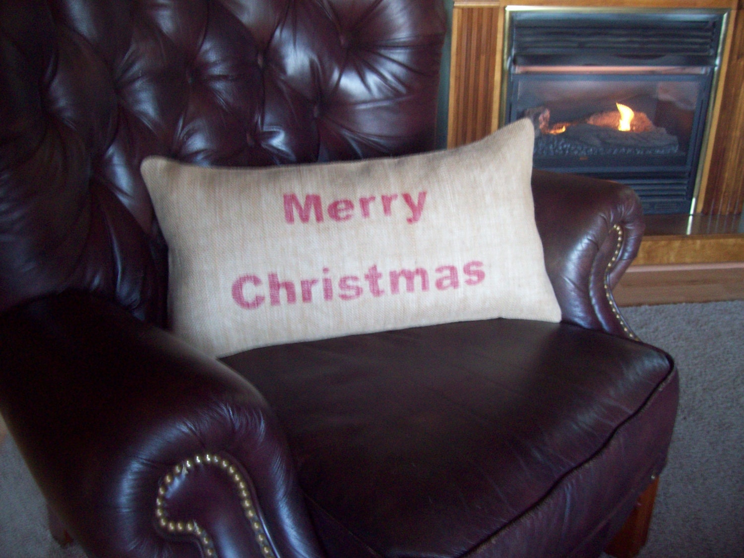 Merry Christmas Burlap Pillow Cover 12 x 24 by North Country Comforts - Christmas Pillows