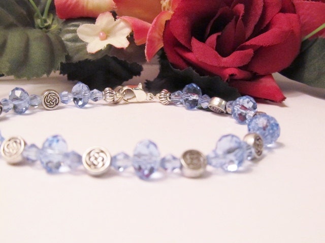 Crystal Blue Bracelet - Blue Swarovski Crystals with silver celtic beads