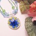 Memories of Summer Necklace II - Blue Glass Flower Pendant with Triple Strand Glass and Crystal Necklace