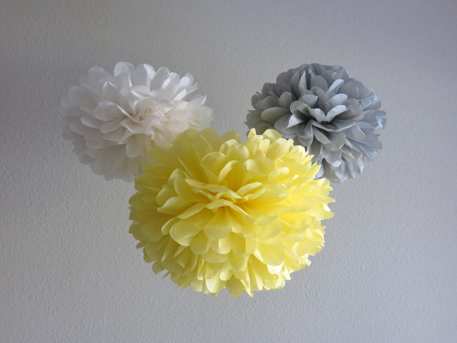 7 Pom Poms - Yellow & Grey Mod Paper Pom-Poms - More Colors Available